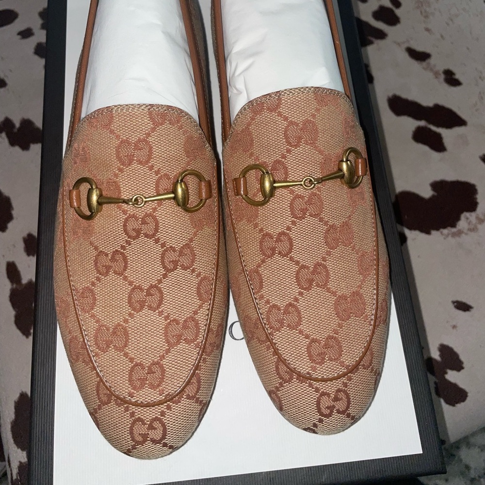 Women’s Gucci GG Canvas Jordaan Loafer Sz 38